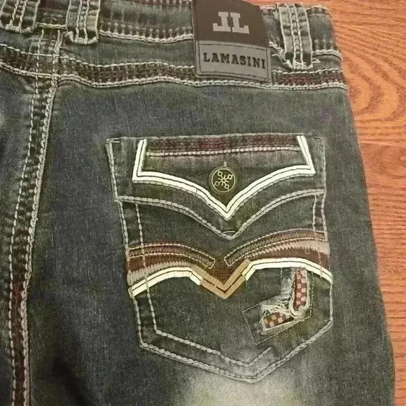 Lamasini Men's Gray Denim Medium Wash Mid-Rise Straight Wide Leg Jeans,Sz 34/30 - Picture 5 of 6